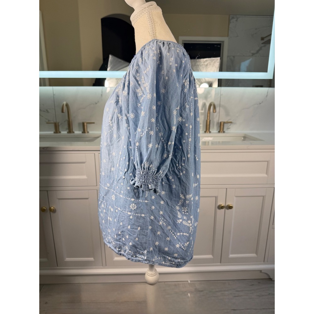Sonoma Peasant Blouse Womens XL Blue Paisley Smocked Cotton Top - Picture 7 of 12
